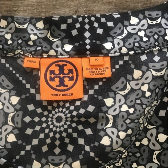 Tory Burch Margaret Silk Blouse Black Mask Size 10 - Picture 4 of 6